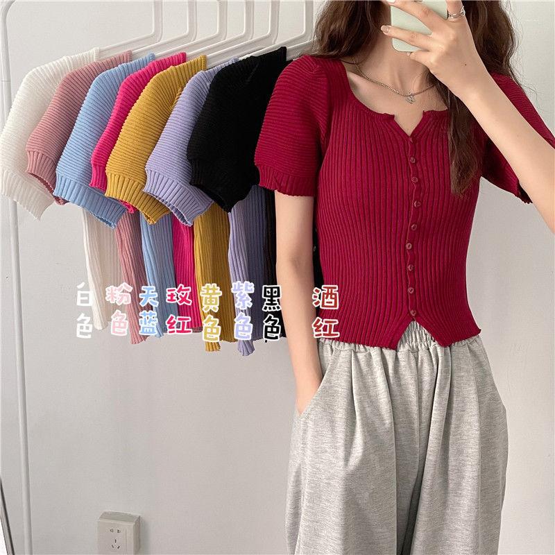 Women' T Shirts Women Tshirts Small V-neck Single Breasted Short Stretch Puff Sleeve Knitted 2022 Summer Crop Top Mujer Camisetas, Red
Women' T Shirts Women Tshirts Small V-neck Single Breasted Short Stretch Puff Sleeve Knitted 2022 Summer Crop Top Mujer Camisetas, Red