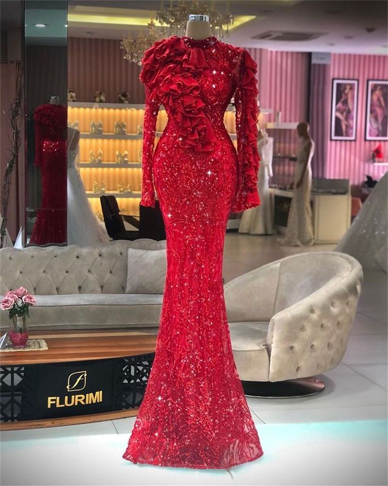 Sparkly Red High Neck Evening Dresses Mermaid Ruffles Long Sleeves Crystals Beads Sequins African Aso Ebi Prom Reception Gown, Sage
Sparkly Red High Neck Evening Dresses Mermaid Ruffles Long Sleeves Crystals Beads Sequins African Aso Ebi Prom Reception Gown, Sage