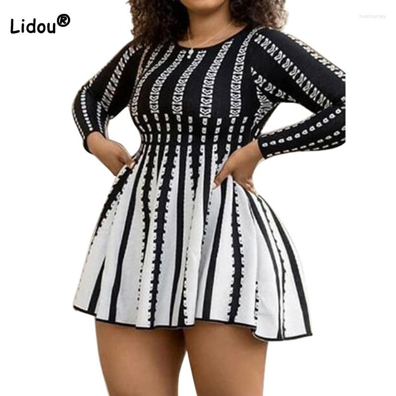 Plus Size Dresses Vintage Striped Printing Clothes 2022 Spring Autumn Round Neck Waist Long Sleeve Mini Dress Casual Female Clothing, Black
Plus Size Dresses Vintage Striped Printing Clothes 2022 Spring Autumn Round Neck Waist Long Sleeve Mini Dress Casual Female Clothing, Black