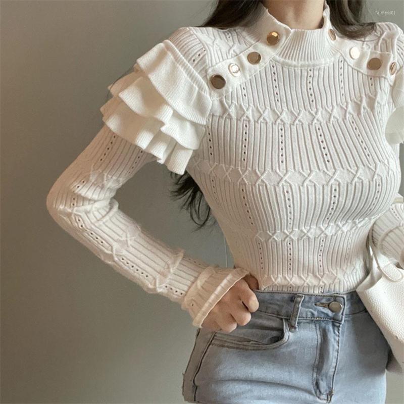 Women's Sweaters 2022 Autumn Winter Sweater Women Turtleneck Ruffles Knitted With Button White Black Casual Pullover Jumper
Women's Sweaters 2022 Autumn Winter Sweater Women Turtleneck Ruffles Knitted With Button White Black Casual Pullover Jumper