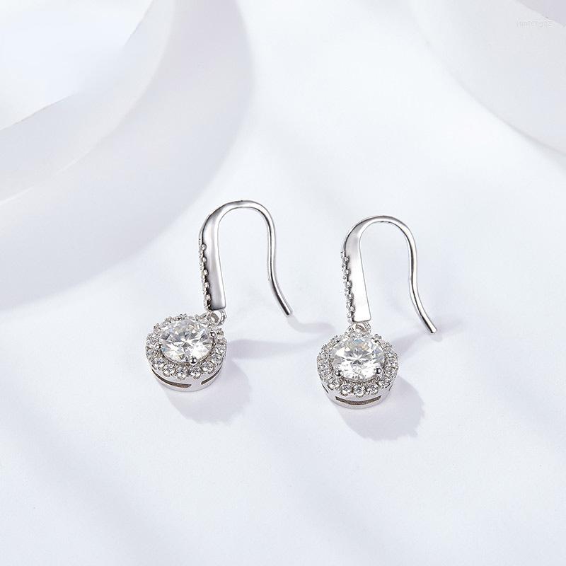 

Dangle Earrings HTOTOH Drop S925 Silver 1.0 Carat Moissanite Diamond D Color Classic Round Simple Women Wedding