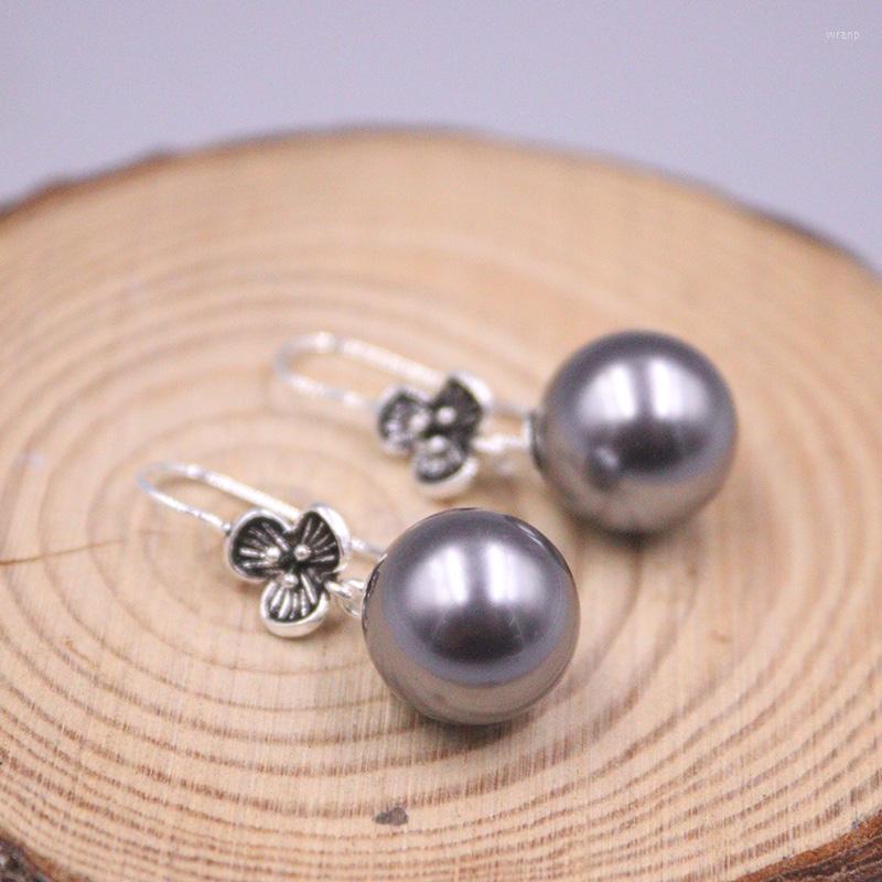 

Dangle Earrings Natural Freshwater Pearl For Women Sterling Silver 925 Grey Ball Gemstone Vintage Flower