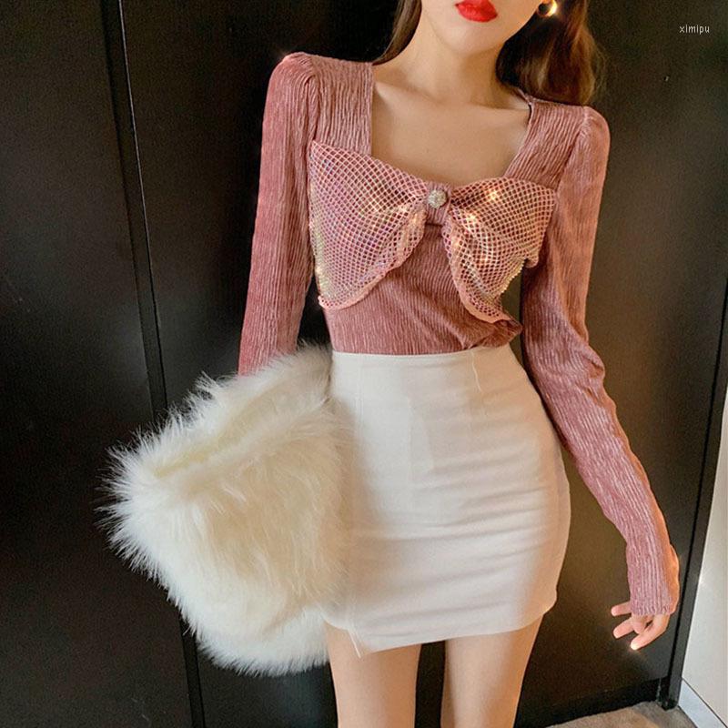 Women's T Shirts Korean 2022 Spring Square Collar Bow Long Sleeve White/Pink/Black T-shirts Autumn Women's Clothing Fashion Tees Sweet
Women's T Shirts Korean 2022 Spring Square Collar Bow Long Sleeve White/Pink/Black T-shirts Autumn Women's Clothing Fashion Tees Sweet