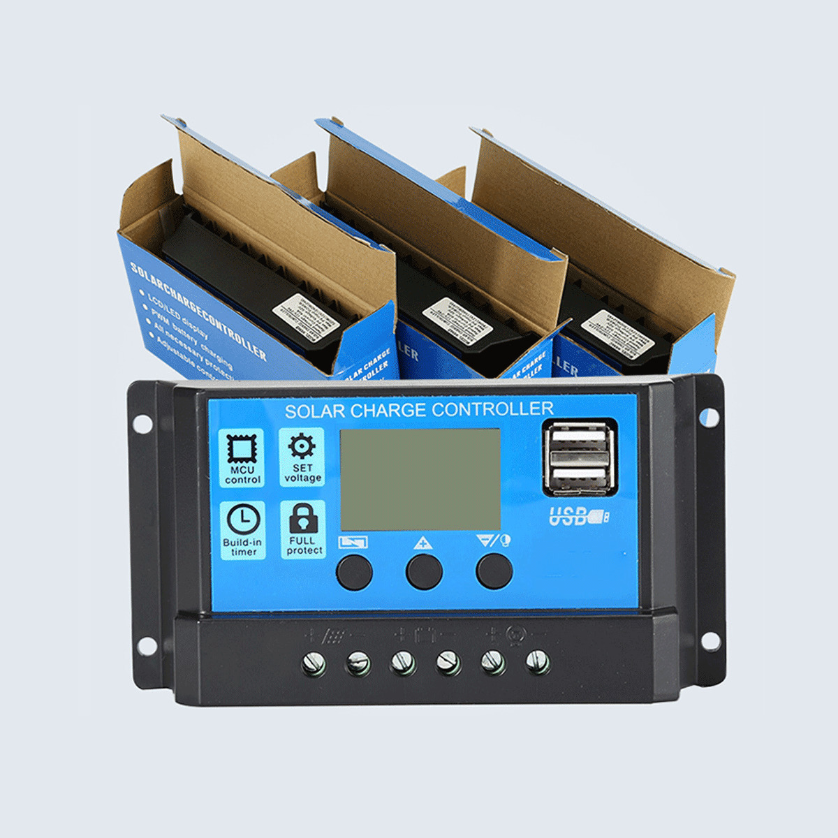 Solar Panels PWM 12V24V Adaptive Solar Controller 10A 20A 30A 40A 50A 60A 70A 80A 100A Battery Charge and Discharge USB PV Plate Controllor 221104