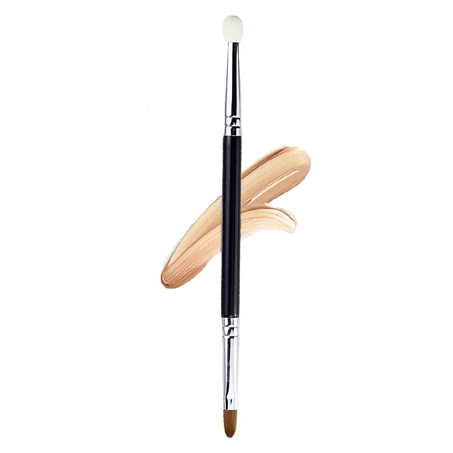 T301Makeup Brushes Dual Ended Flat Concealer Brush with Makeup Sponge For Dark Circles Puffiness Puffy Eyes Liquid Foundation Blending