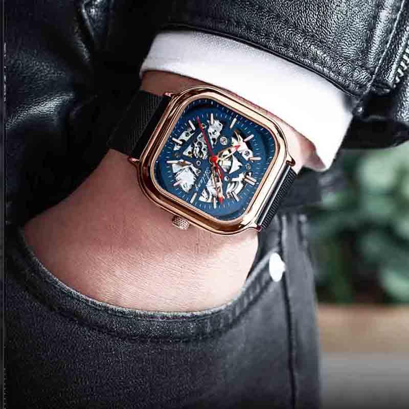 Wristwatches AILANG Sport Automatic Mens Watches Top Square Mechanical Watch Men Wristwatch Hollow Skeleton Erkek Kol Saati, Black
Wristwatches AILANG Sport Automatic Mens Watches Top Square Mechanical Watch Men Wristwatch Hollow Skeleton Erkek Kol Saati, Black