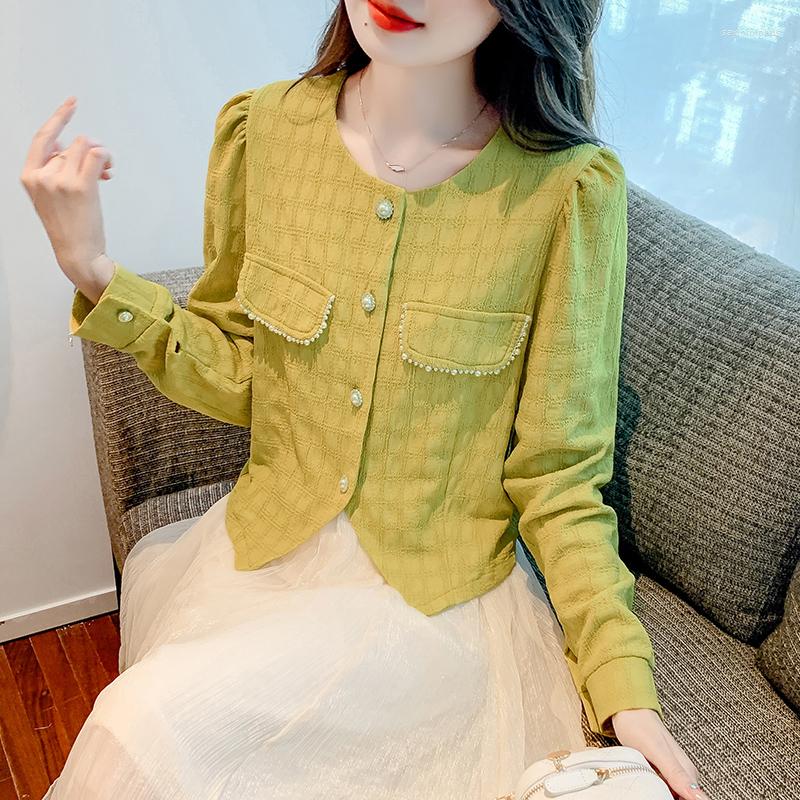 Women' Blouses Retro Simple Beaded Single-Breasted Blouse Tops Women' 2022 Round Neck Loose Thin Long-Sleeved Shirt, Green blouse
Women' Blouses Retro Simple Beaded Single-Breasted Blouse Tops Women' 2022 Round Neck Loose Thin Long-Sleeved Shirt, Green blouse