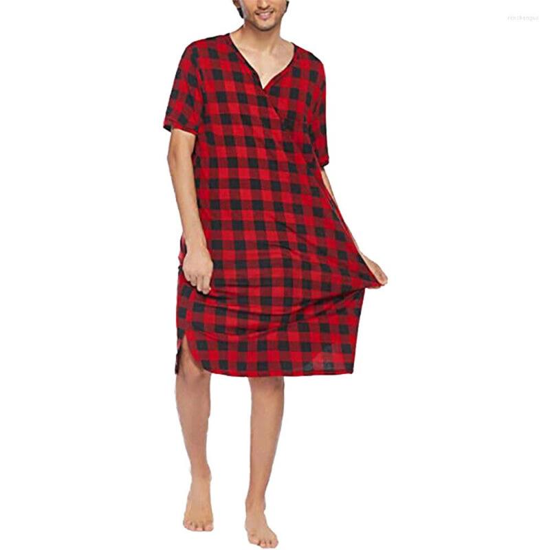 Men' Sleepwear Men Loose Style Pajama Short Sleeve V-neck Plaid Printed Pattern Nightdress Underwear Male Comfortable, Black
Men' Sleepwear Men Loose Style Pajama Short Sleeve V-neck Plaid Printed Pattern Nightdress Underwear Male Comfortable, Black
