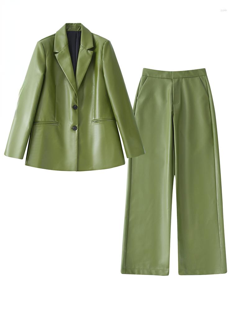 Women's Suits Woman Fashion Lapel Collar Long Sleeves Shoulder Pads Faux Leather Blazer Women Vintage High Waist Trousers, Green
Women's Suits Woman Fashion Lapel Collar Long Sleeves Shoulder Pads Faux Leather Blazer Women Vintage High Waist Trousers, Green