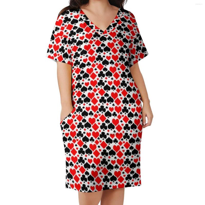 

Plus Size Dresses Poker Print Casual Dress Womens Hearts Diamonds Clubs Spades Sexy Holiday V Neck Street Style 3XL 4XL, Style-11