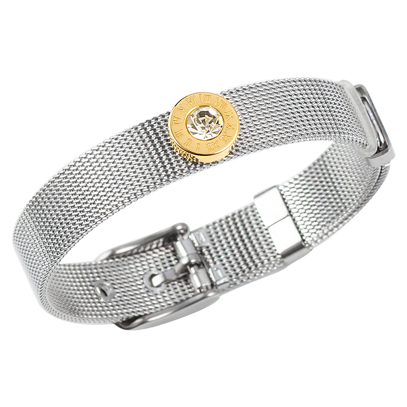 cuff bangle 316L Stainless Steel Adjustable Wristband Bracelets Roman Number Round Disc Crystal Bangles Flexible Belt Design
cuff bangle 316L Stainless Steel Adjustable Wristband Bracelets Roman Number Round Disc Crystal Bangles Flexible Belt Design