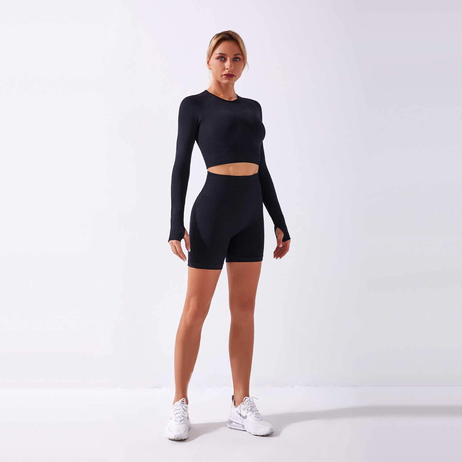 Women' Tracksuits 2022 private shark knitted Yoga suit seamless long sleeve top and shorts, Customize
Women' Tracksuits 2022 private shark knitted Yoga suit seamless long sleeve top and shorts, Customize