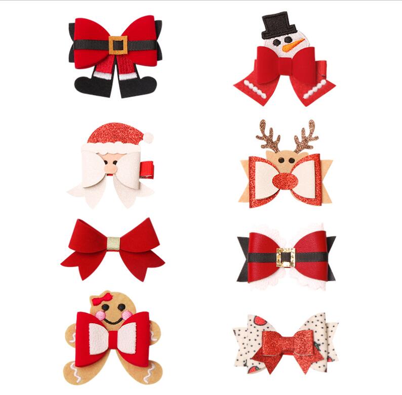 Ins 8 Colors About 2.36 inch Christmas Paillette hair Bow girl Barrettes Girls Accessories Lucky Deer Horn kids party clipper Gift