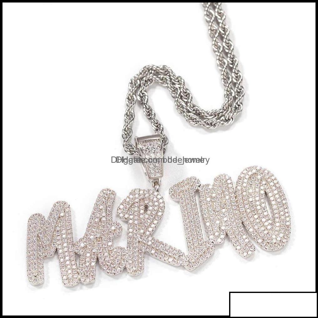 Pendant Necklaces Hip Hop Iced Out Jewelry Cuban Link Diamond Letter Custom Necklace Women Drop Delivery 2021 Pendant Necklaces Pend Otflr