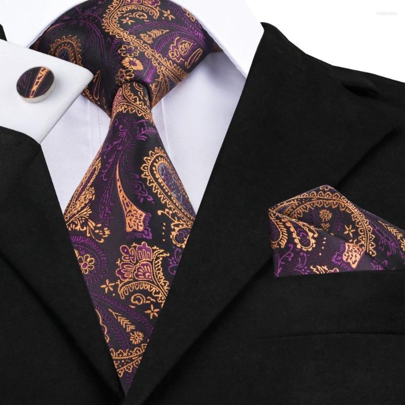 

Bow Ties SN-571 Purple Peru Floral Tie Hanky Cufflinks Sets Men's Silk For Men Formal Wedding Party Groom