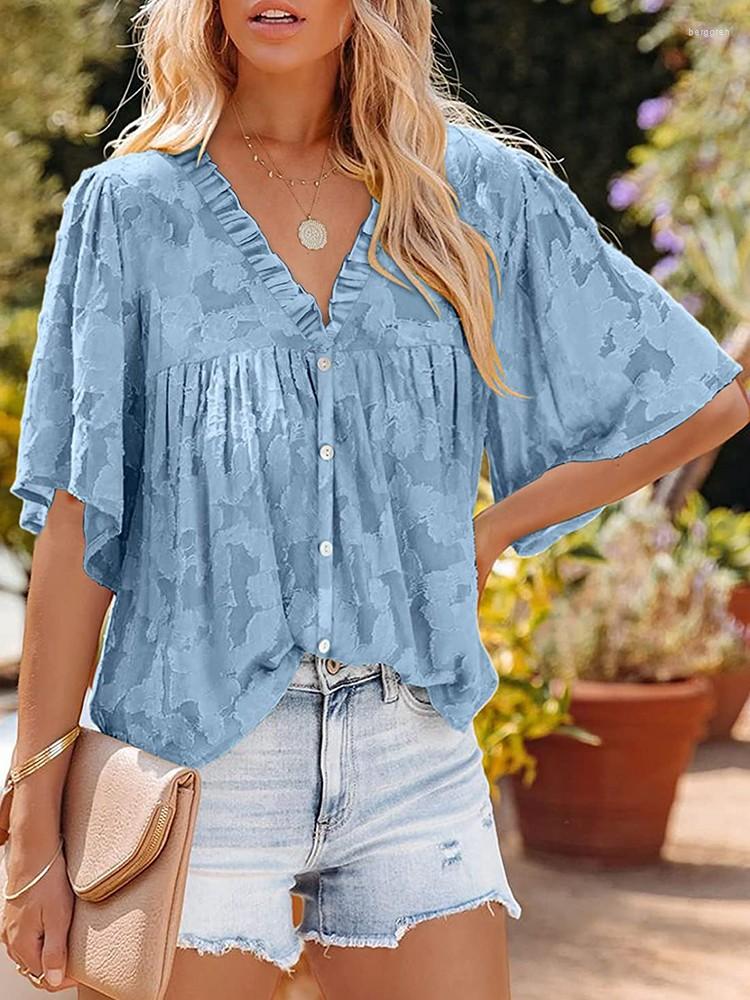 Women's Blouses 2022 Summer Chiffon For Women Fashion Ruffles V Neck 3/4 Flare Sleeve Loose Shirts Office Work Casual Oversized Tops, Green
Women's Blouses 2022 Summer Chiffon For Women Fashion Ruffles V Neck 3/4 Flare Sleeve Loose Shirts Office Work Casual Oversized Tops, Green