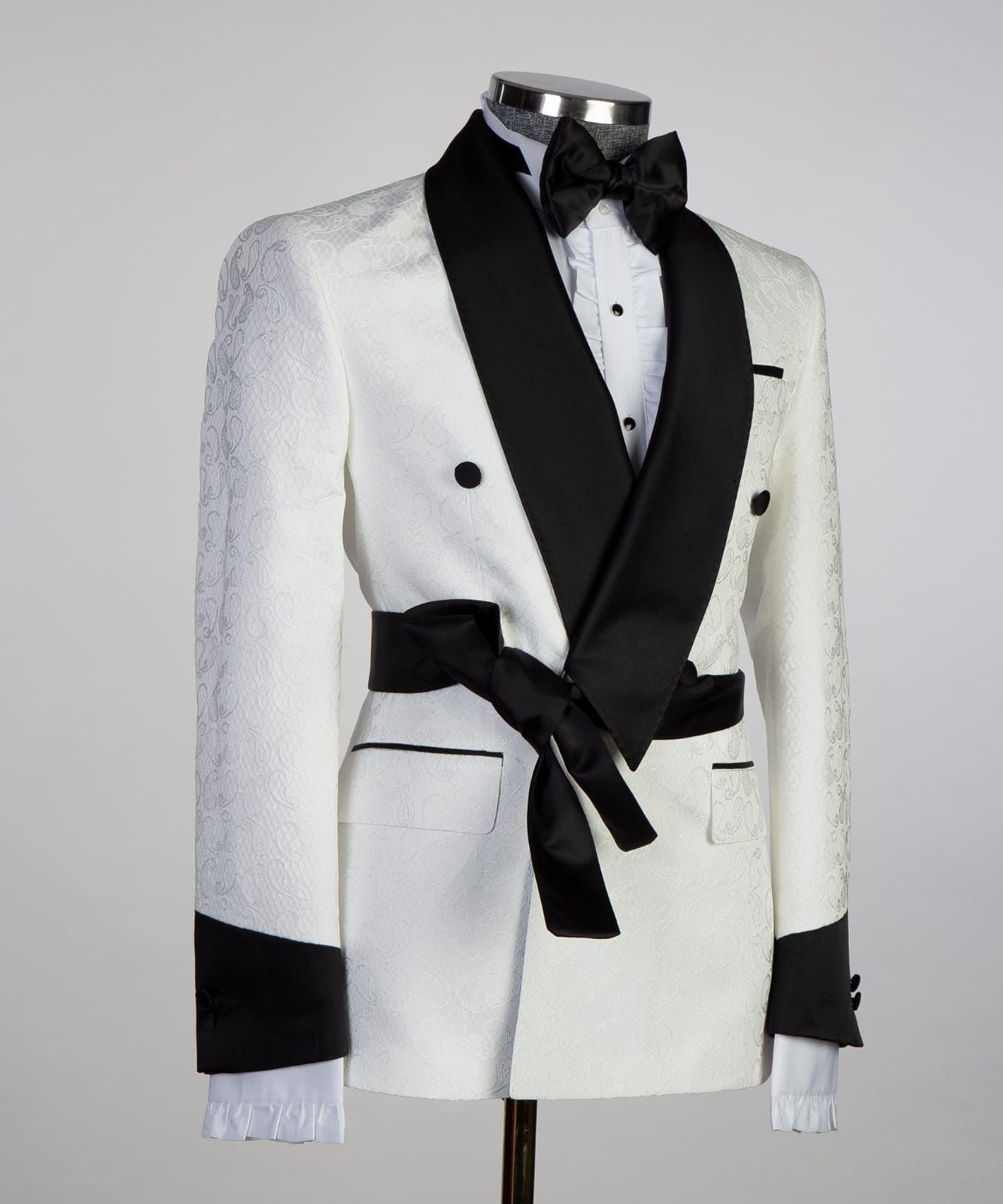 Ivory Floral Pattern Wedding Tuxedos Shawl Lapel Mens Trousers Suits Handsome Men Prom Party Formal Outfit 2 Pieces