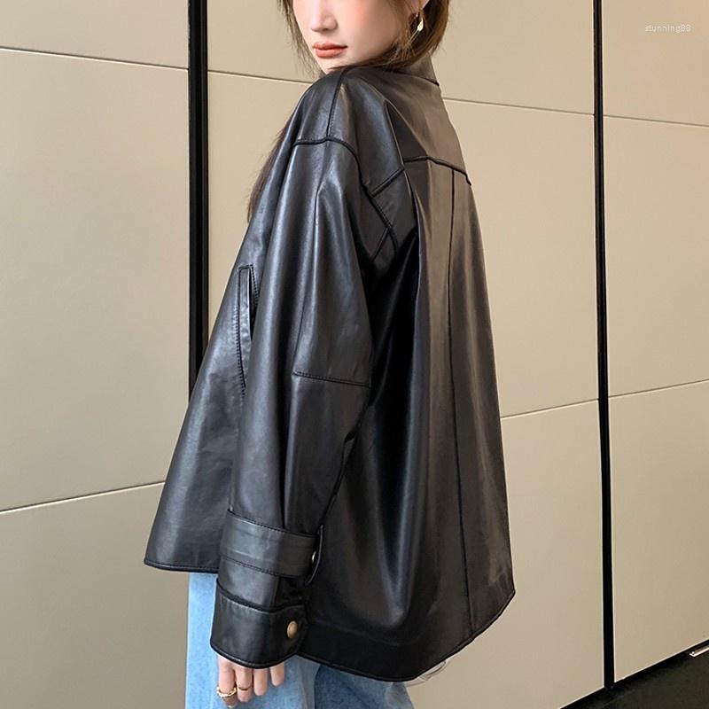Women' Leather Genuine Jackets Womens Turn-Down Collar Shirt Korean Style Casual Sheepskin Female Outerwear 2022 Spring Autumn, Black
Women' Leather Genuine Jackets Womens Turn-Down Collar Shirt Korean Style Casual Sheepskin Female Outerwear 2022 Spring Autumn, Black