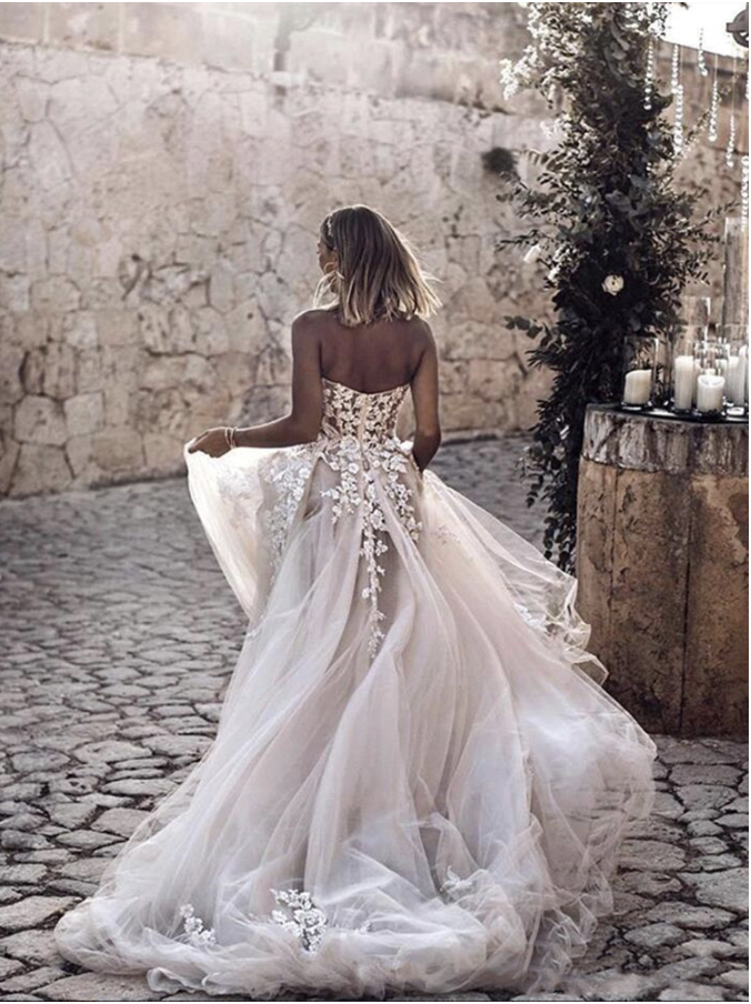 wer Appliques Lace Boho Wedding Dresses Sweetheart Necke Bohemian Bridal Gowns Vestido De Noiva Tulle Tutu Skirt A e
