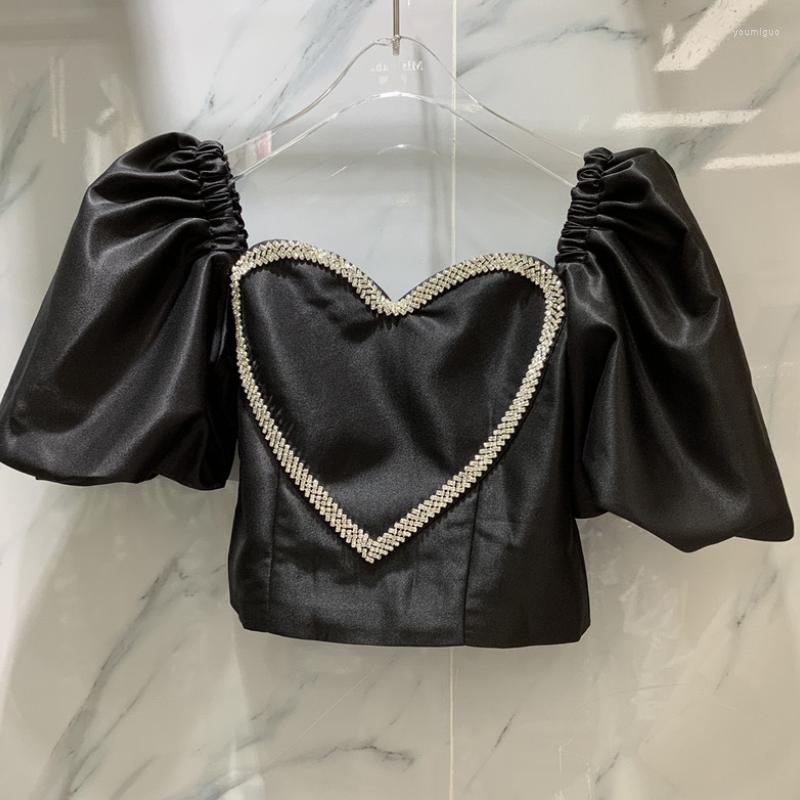 Women' Blouses Crop Top Women Summer Sexy Off-Shoulder Heart Shape Diamond Fashion Design Short Puff Sleeve And Shirts Lady, Black
Women' Blouses Crop Top Women Summer Sexy Off-Shoulder Heart Shape Diamond Fashion Design Short Puff Sleeve And Shirts Lady, Black