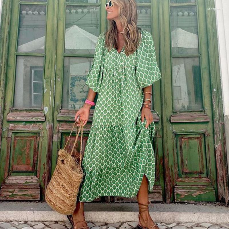 Casual Dresses Fashion Puff Sleeve Long Dress Summer Women Loose Printed Boho Holiday Beach Geometric Print Vestidos, Red
Casual Dresses Fashion Puff Sleeve Long Dress Summer Women Loose Printed Boho Holiday Beach Geometric Print Vestidos, Red