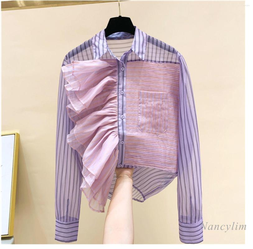 Women' Blouses 2022 Spring And Autumn Women' Korean-Style Loose Striped Shirt Ruffle Blouse Fashion Girls Ladies Tops Blusas Mujer De, Purple
Women' Blouses 2022 Spring And Autumn Women' Korean-Style Loose Striped Shirt Ruffle Blouse Fashion Girls Ladies Tops Blusas Mujer De, Purple