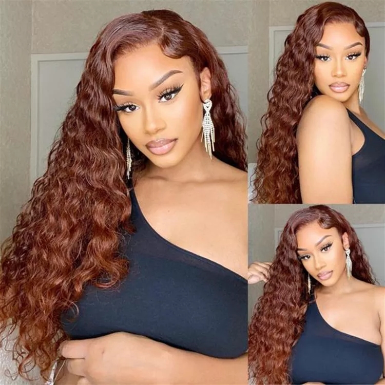 Reddish brown HD lace wigs #33 color human hair 13x4 Frontal closure front wigs deep wave dark auburn raw virgin for black women girl