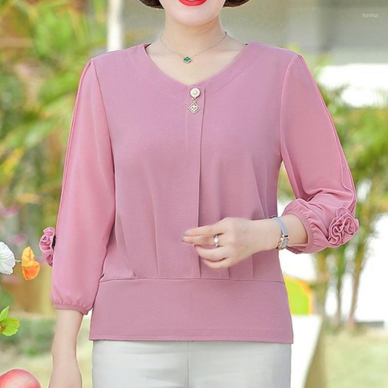 Women's Blouses Top Female Flower 3/4 Sleeve Chiffon V-Neck Pleated Korean Style Clothes
Women's Blouses Top Female Flower 3/4 Sleeve Chiffon V-Neck Pleated Korean Style Clothes