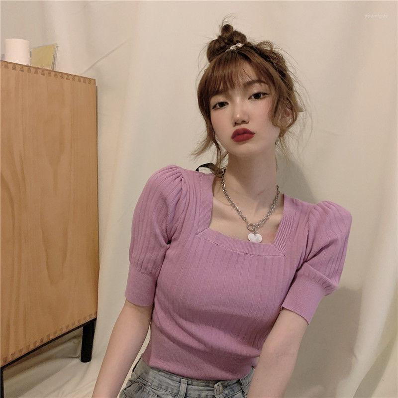 Women' T Shirts Woman Tshirts Square Collar Knitted Women' Short Summer Top Crop Mujer Camisetas, White
Women' T Shirts Woman Tshirts Square Collar Knitted Women' Short Summer Top Crop Mujer Camisetas, White
