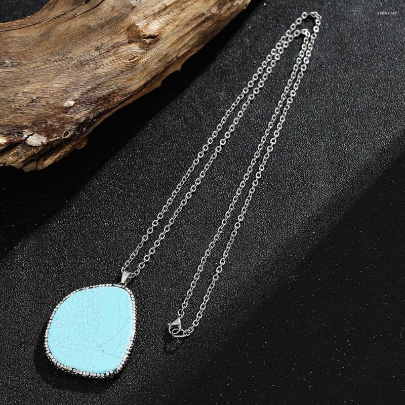 Chains Natural Turquoise Pendant Long Chain Necklace Big Stone Charm Stainless Steel Jewelry For Women Girl Dropship
Chains Natural Turquoise Pendant Long Chain Necklace Big Stone Charm Stainless Steel Jewelry For Women Girl Dropship