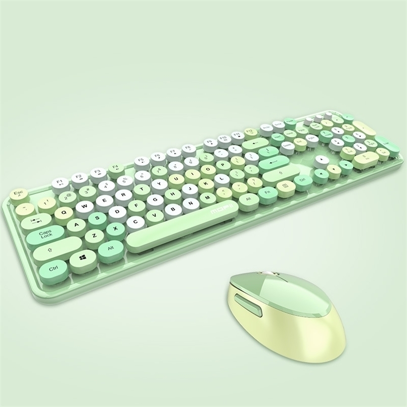 Keyboard Mouse Combos Cute 2 4G Wireless Set Mixed Candy Color Roud Keycap and Comb for Laptop Notebook PC Girls Gift 221103
