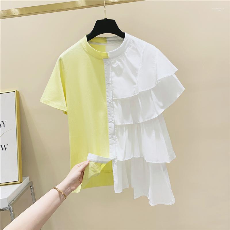 Women' T Shirts Ruffled Irregular Stitching Short Sleeves Round Neck T-shirt Female 2022 Summer Loose Shirt Womens Tops Blusas Ropa De, Black
Women' T Shirts Ruffled Irregular Stitching Short Sleeves Round Neck T-shirt Female 2022 Summer Loose Shirt Womens Tops Blusas Ropa De, Black
