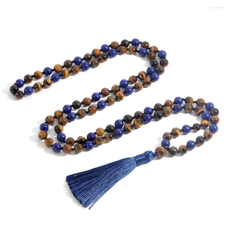 Pendant Necklaces Lapis Lazuli Yellow Tiger Eye 108Mala Beaded Knotted Long Necklace Meditation Yoga Blessing Japamala Tassel Men&Women
Pendant Necklaces Lapis Lazuli Yellow Tiger Eye 108Mala Beaded Knotted Long Necklace Meditation Yoga Blessing Japamala Tassel Men&Women