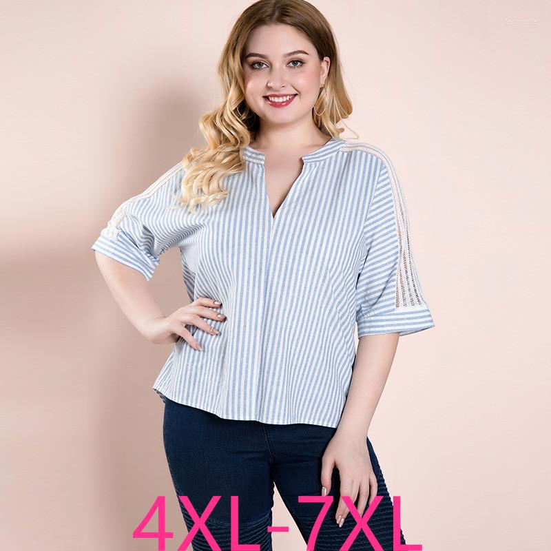 Shirt Female Fashion Summer Plus Size Tops For Women Blouse Large Half Sleeve Casual Loose Stripe V-neck 5XL 6XL 7XL
Shirt Female Fashion Summer Plus Size Tops For Women Blouse Large Half Sleeve Casual Loose Stripe V-neck 5XL 6XL 7XL