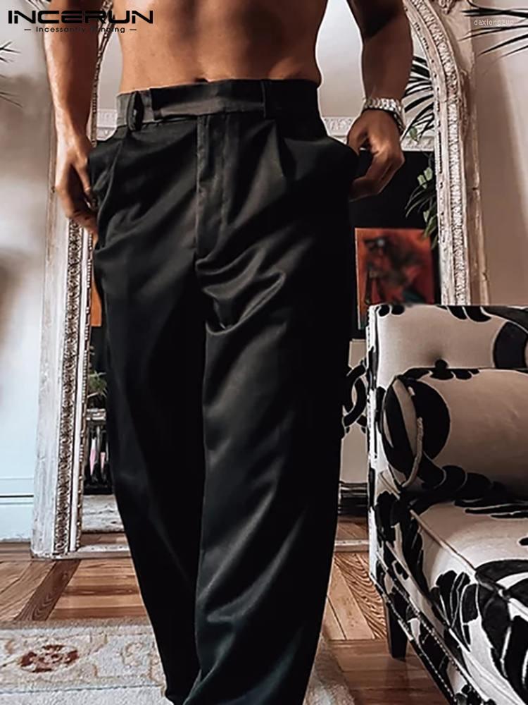 

Men' Pants INCERUN 2022 Stylish Well Fitting Men Long Loose Solid Pantalons Fashion Casual Male Straight Stitching Trousers -5XL, Black