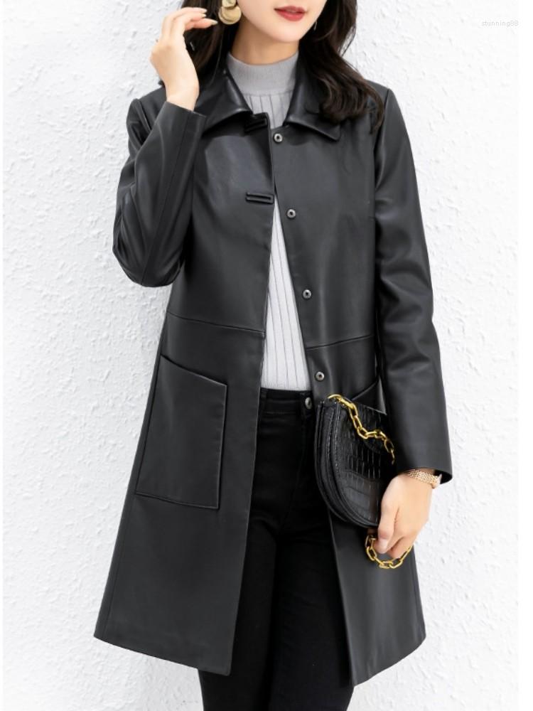 Women's Leather Women Genuine Jacket Spring Autumn Vintage High Quality Slim Fit Sheepskin Long Coat Office Lady Casual Windbreaker, Black
Women's Leather Women Genuine Jacket Spring Autumn Vintage High Quality Slim Fit Sheepskin Long Coat Office Lady Casual Windbreaker, Black