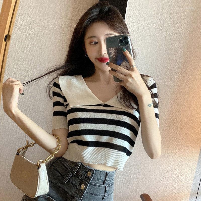 Women's T Shirts Woman TShirts Women's Short-Sleeved T-shirt Summer Navy Lapel Mixed Color Stripe Knitted Top Crop Mujer Camisetas, Black
Women's T Shirts Woman TShirts Women's Short-Sleeved T-shirt Summer Navy Lapel Mixed Color Stripe Knitted Top Crop Mujer Camisetas, Black