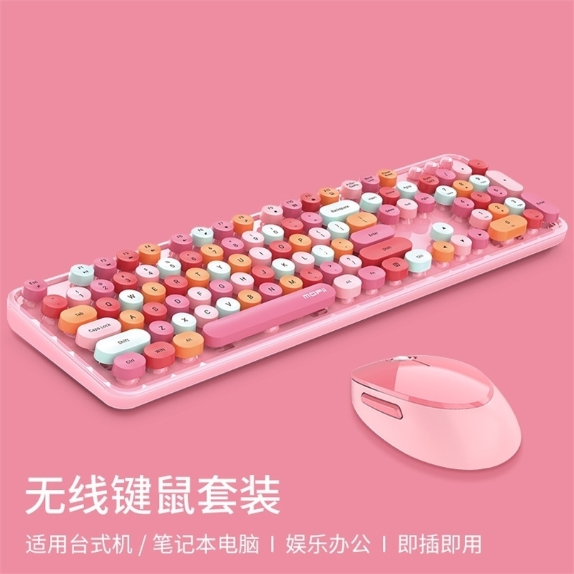 Keyboard Mouse Combos Cute 2 4G Wireless Set Mixed Candy Color Roud Keycap and Comb for Laptop Notebook PC Girls Gift 221103