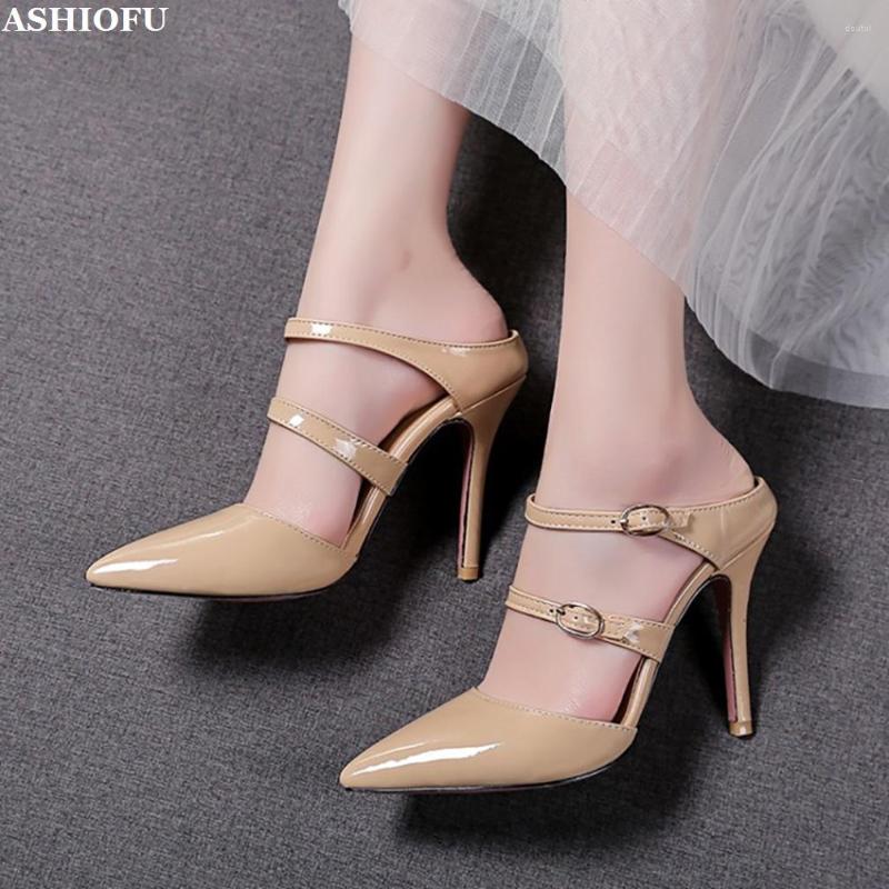 

Dress Shoes ASHIOFU Handmade Ladies High Heel Pumps Buckle Strap Slingback Daily Wear Pointed Toe Fashion Large Size Court, Pink