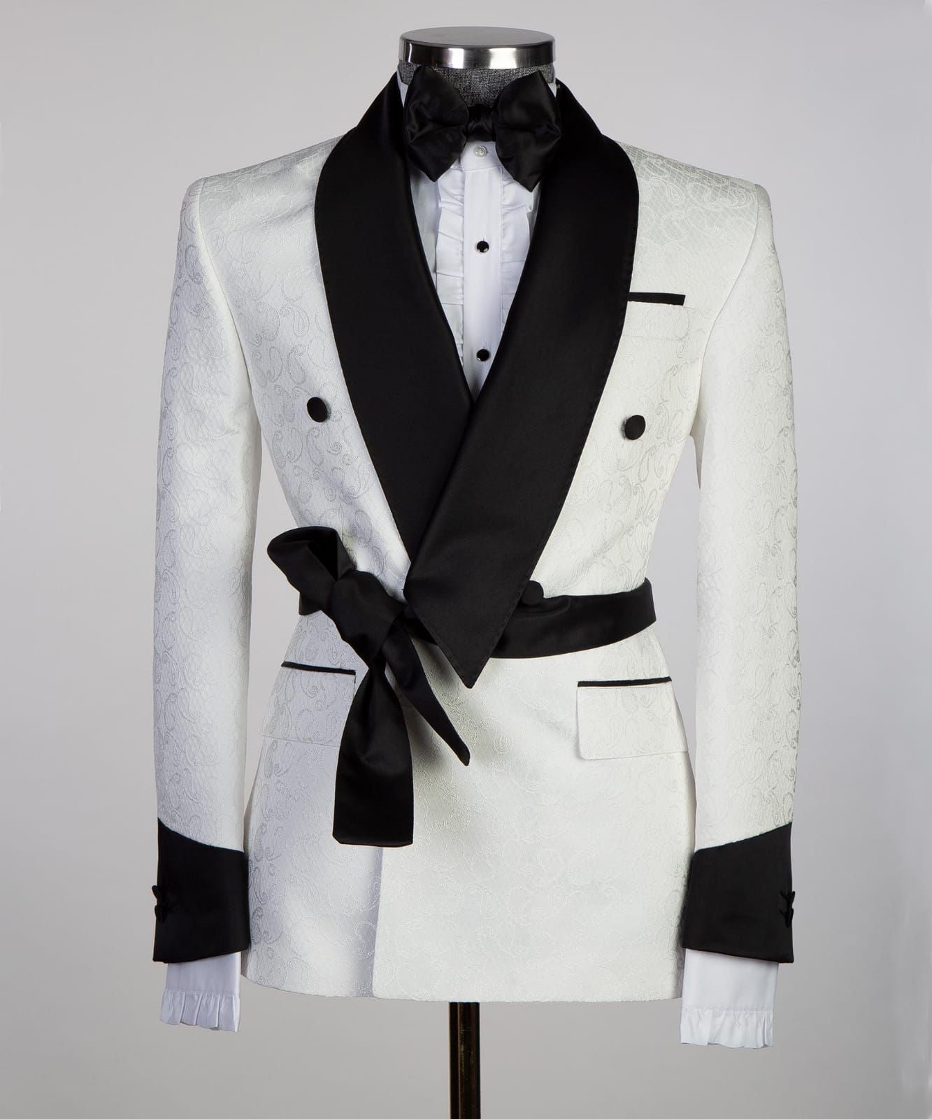 Ivory Floral Pattern Wedding Tuxedos Shawl Lapel Mens Trousers Suits Handsome Men Prom Party Formal Outfit 2 Pieces