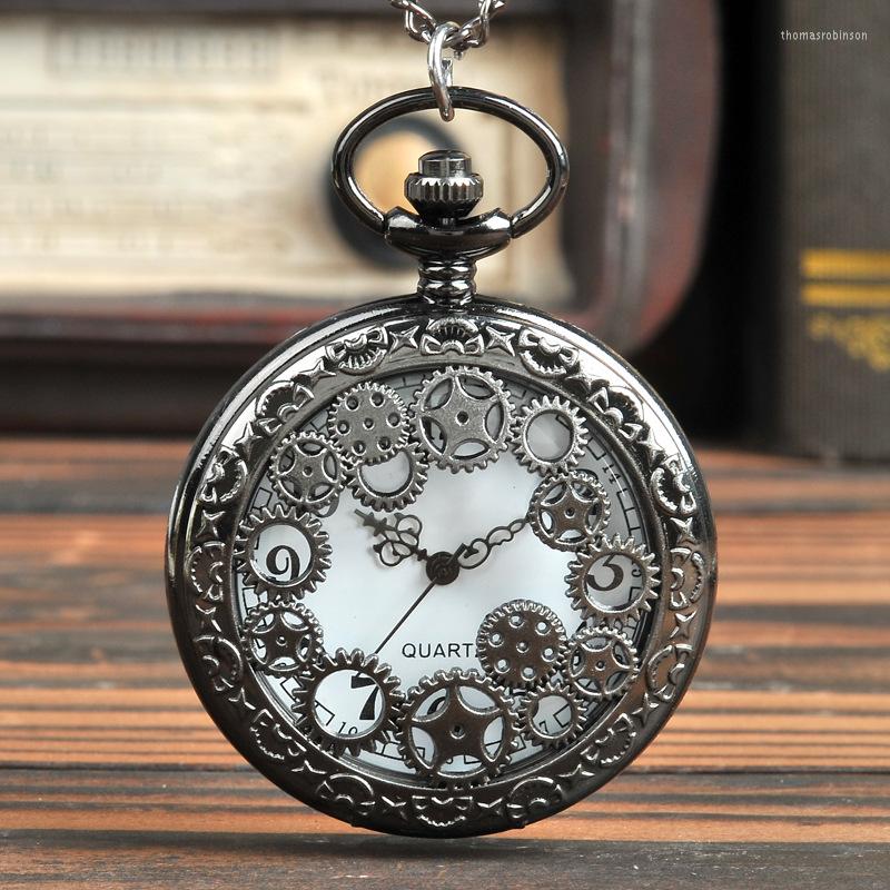 Pocket Watches Large Vintage Gear Watch Black Hollow Retro White Surface With Waist Chain
Pocket Watches Large Vintage Gear Watch Black Hollow Retro White Surface With Waist Chain