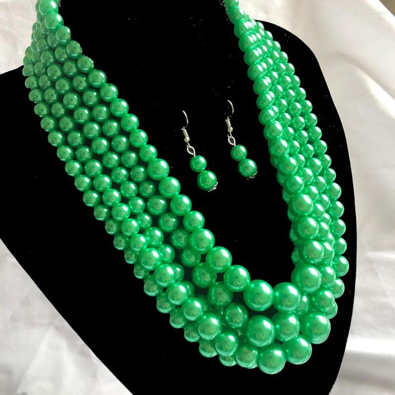 Necklace Earrings Set Green Big Pearl Bridal Reaationary & Earring Vintage Choker Collar Wedding Accessory Multi Layer Beads Jewelry, Picture shown
Necklace Earrings Set Green Big Pearl Bridal Reaationary & Earring Vintage Choker Collar Wedding Accessory Multi Layer Beads Jewelry, Picture shown
