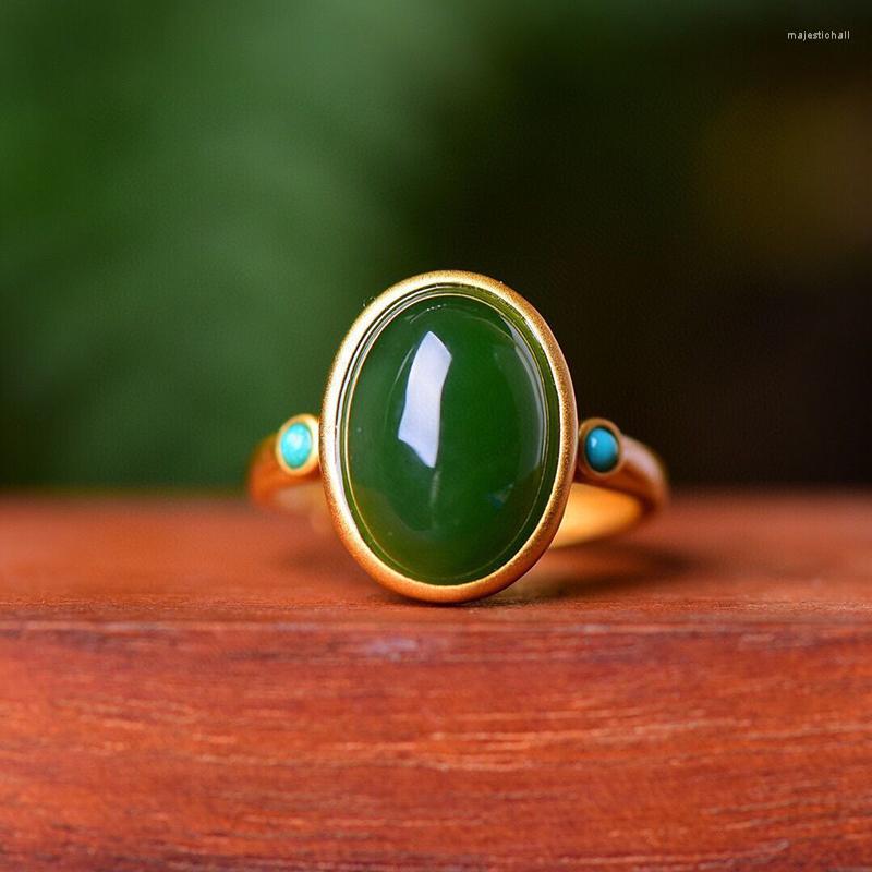 Cluster Rings Natural Hetian Jade Green Oval Adjustable Ring Ancient Gold Craft Classic Exquisite Court Style Ladies Jewelry
Cluster Rings Natural Hetian Jade Green Oval Adjustable Ring Ancient Gold Craft Classic Exquisite Court Style Ladies Jewelry