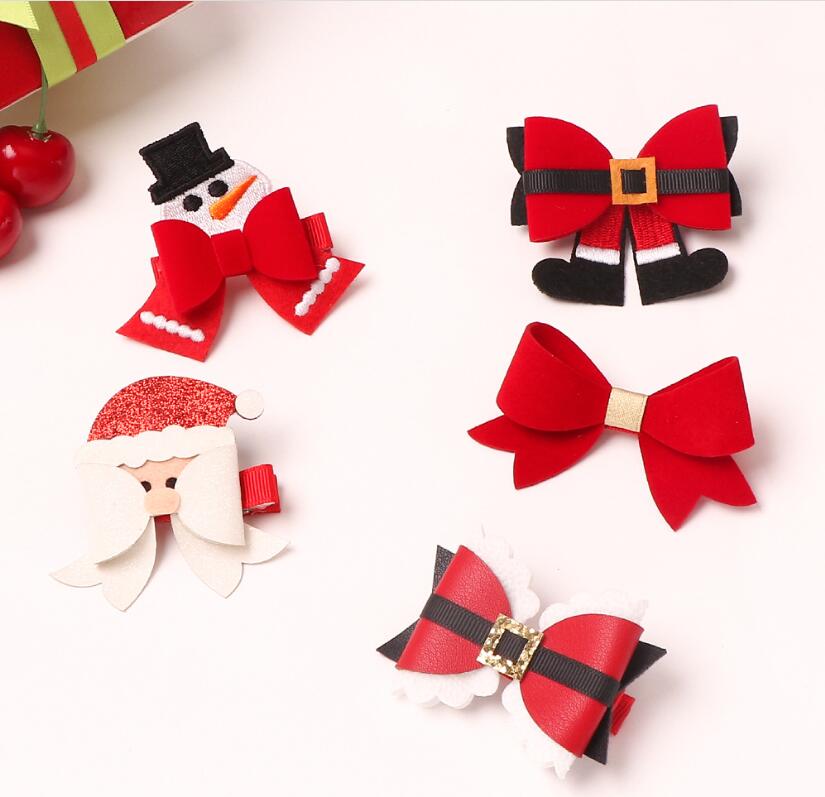 Ins 8 Colors About 2.36 inch Christmas Paillette hair Bow girl Barrettes Girls Accessories Lucky Deer Horn kids party clipper Gift