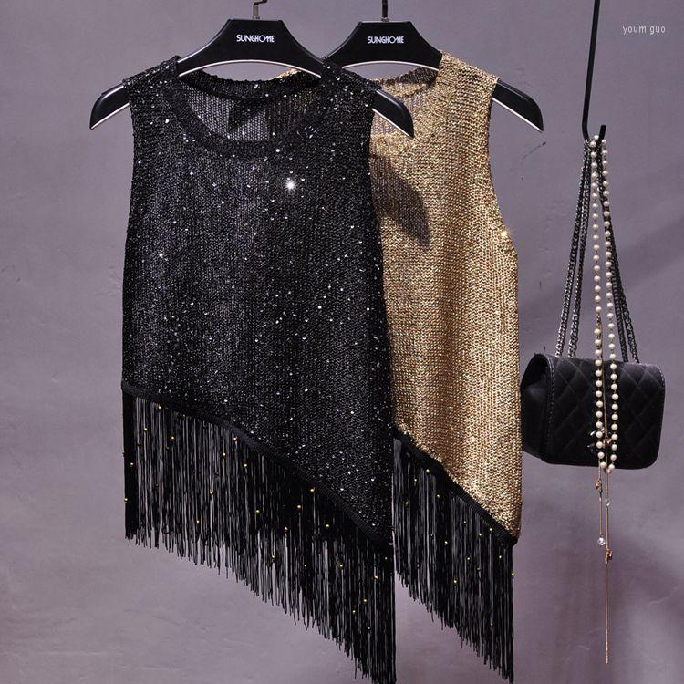 Women's Tanks Korean-Style Knitted Tank Top Women 2022 Summer Sequined Fringed Gold Small Sling Outer Wear Sleeveless Shirt, Black
Women's Tanks Korean-Style Knitted Tank Top Women 2022 Summer Sequined Fringed Gold Small Sling Outer Wear Sleeveless Shirt, Black