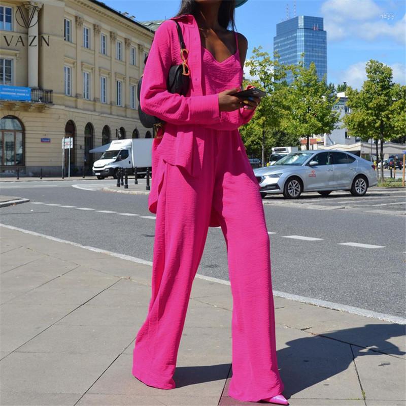 Women' Two Piece Pants VAZN 2022 INS Solid High-end Young Casual Loose Sweet Full Sleeve Shirt Long Wide Leg 1 Underwears Lady 3 Sets, Rose red
Women' Two Piece Pants VAZN 2022 INS Solid High-end Young Casual Loose Sweet Full Sleeve Shirt Long Wide Leg 1 Underwears Lady 3 Sets, Rose red