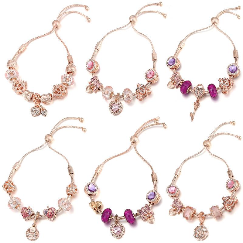 Charm Bracelets Rose Color Adjustable Pulsera Women CZ Crown Heart Lock Pendant Pumpkin Car Charms Bracelet Men Glass Beads DIY Bijoux
Charm Bracelets Rose Color Adjustable Pulsera Women CZ Crown Heart Lock Pendant Pumpkin Car Charms Bracelet Men Glass Beads DIY Bijoux