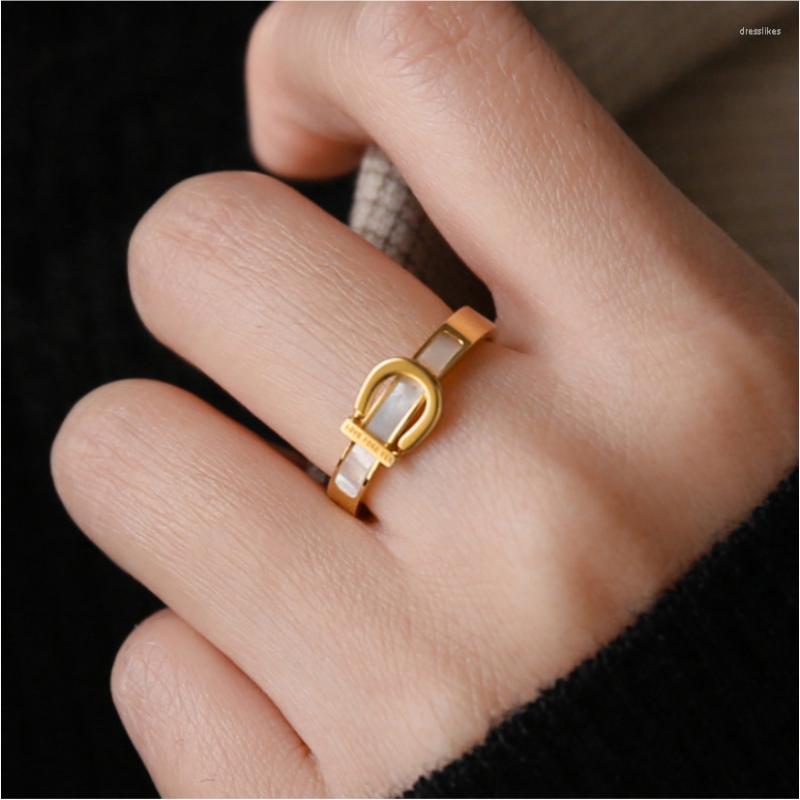 Cluster Rings 316L Stainless Steel Fashion Fine Upscale Jewelry Embedded Natural Shell Belt Buckle Shape Engraved Text For Women
Cluster Rings 316L Stainless Steel Fashion Fine Upscale Jewelry Embedded Natural Shell Belt Buckle Shape Engraved Text For Women