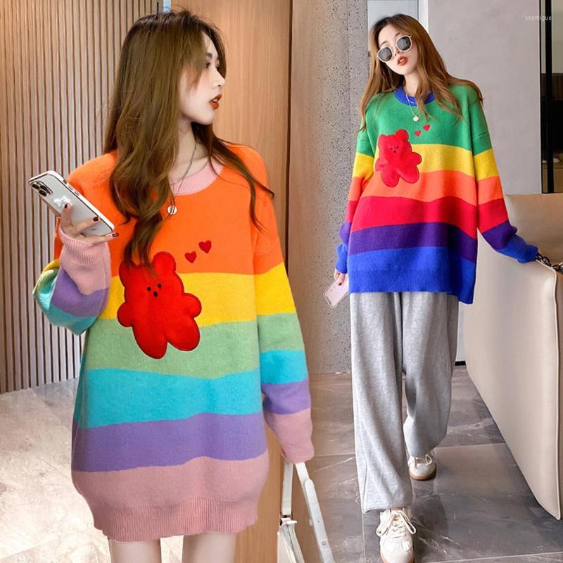 Women' Sweaters Rainbow Stripes Print Bear Sweater Women Hip Hop O-neck Knitted Pullover Jumper Streetwear Loose Knitwear 2022, Green
Women' Sweaters Rainbow Stripes Print Bear Sweater Women Hip Hop O-neck Knitted Pullover Jumper Streetwear Loose Knitwear 2022, Green