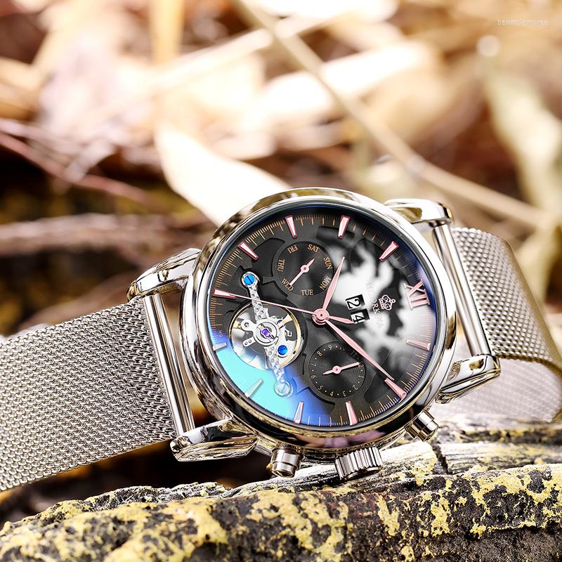 Wristwatches Unique Men Watch Automatic Mechanical Wristwatch Fashion Stainless Steel Mesh Clock Sport Military Cool Male Relogio Masculino, Black rose
Wristwatches Unique Men Watch Automatic Mechanical Wristwatch Fashion Stainless Steel Mesh Clock Sport Military Cool Male Relogio Masculino, Black rose